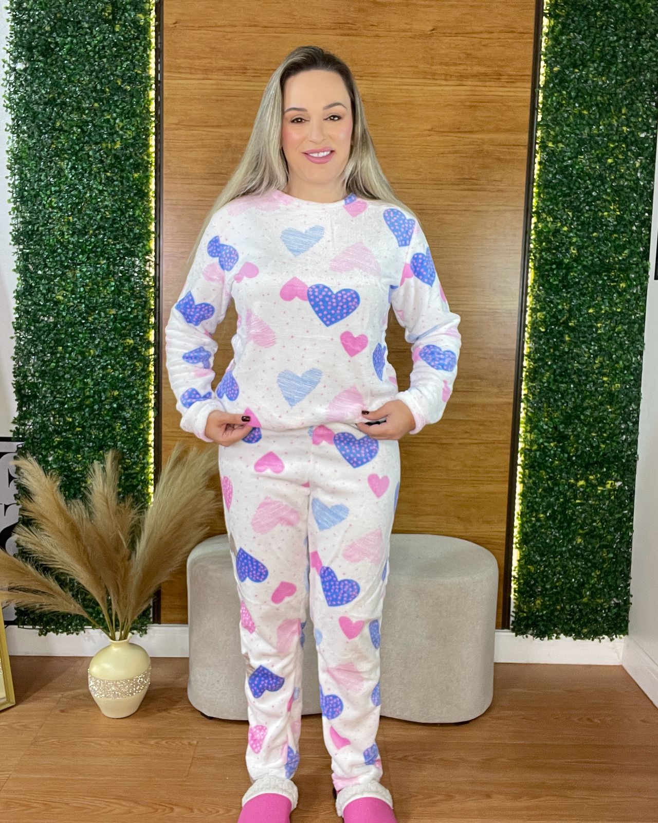 pijama plush fleece coração branco 8788 pijama plush fleece coração branco 8788