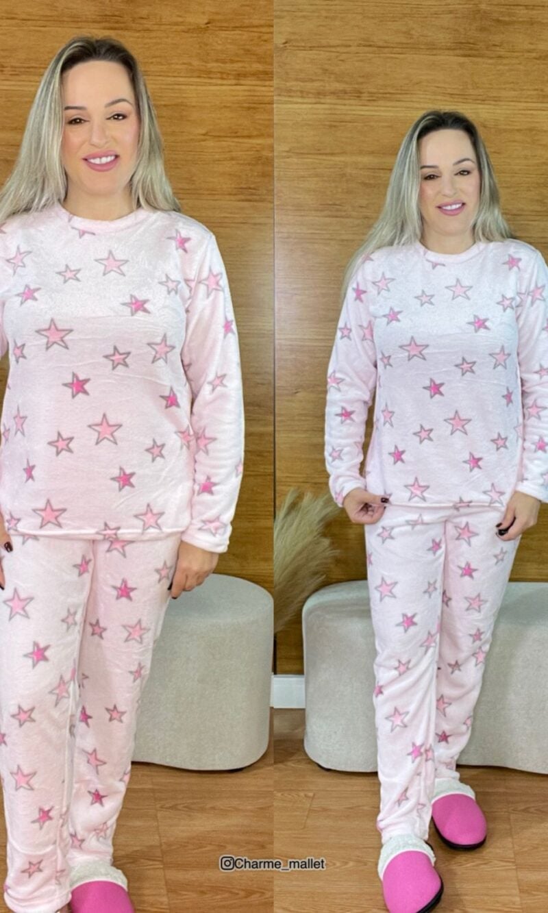 pijama plush fleece rosa estrela 8788