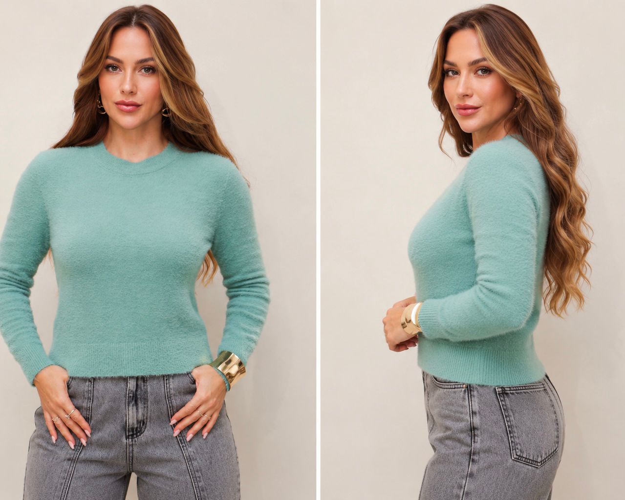 blusa em pelinho verde menta