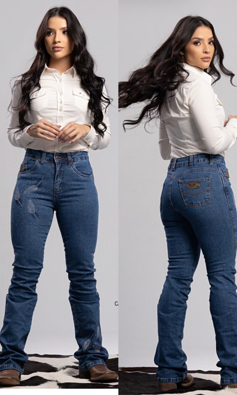calça country feminina jeans com aplicação de strass
