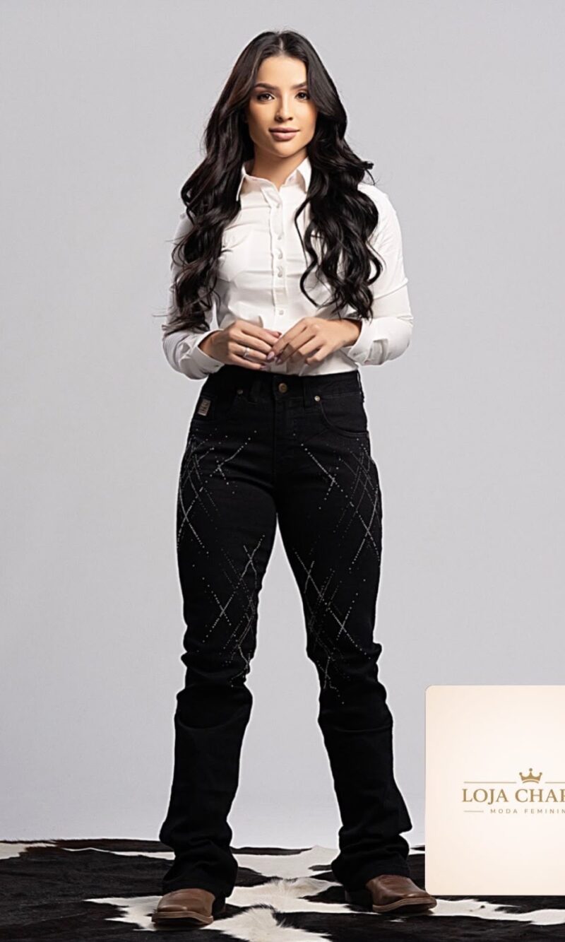 calça country feminina preta com aplicações em strass calça country feminina preta com aplicações em strass