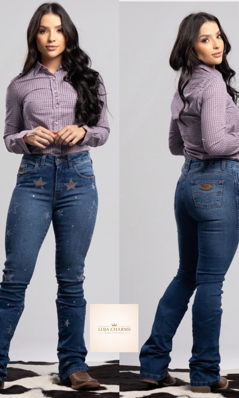 calça country feminina com aplicação de strass estrela