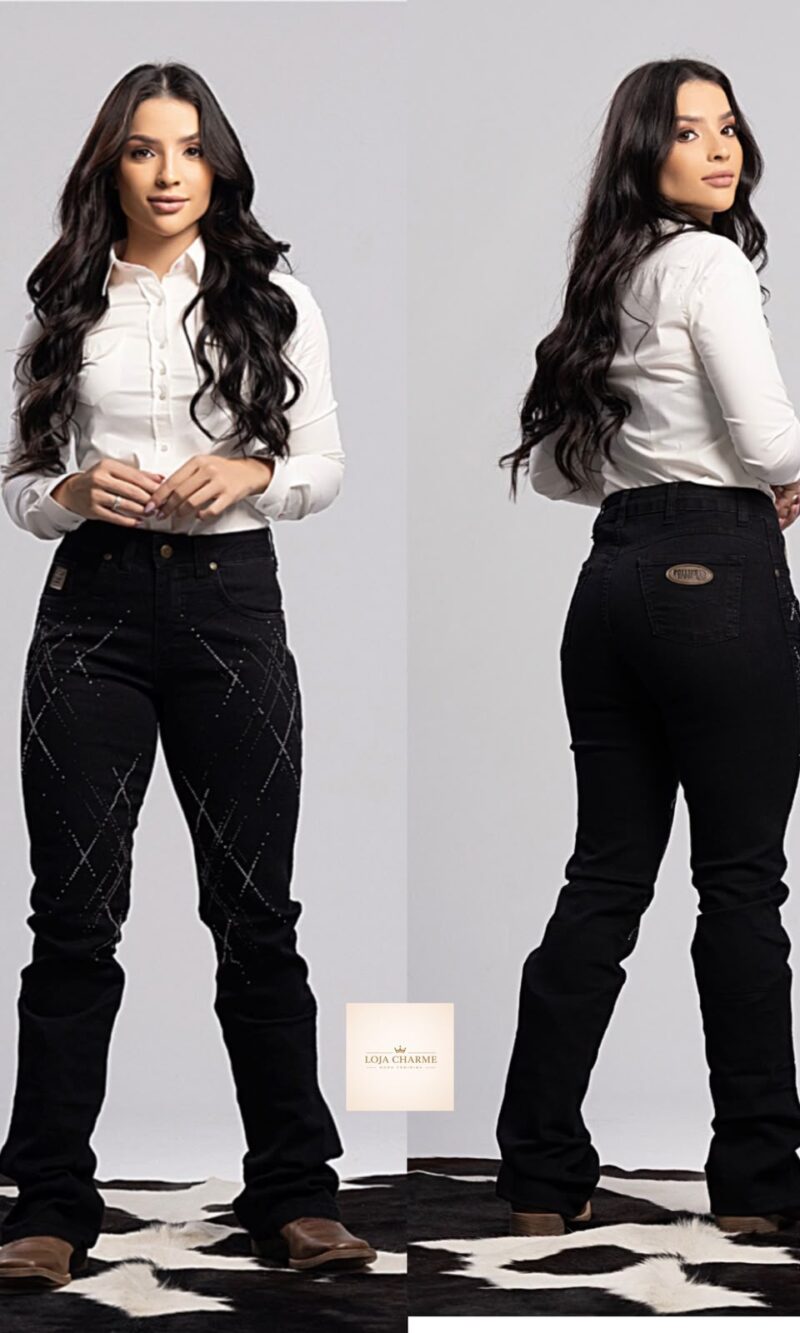 calça country feminina preta com aplicações em strass