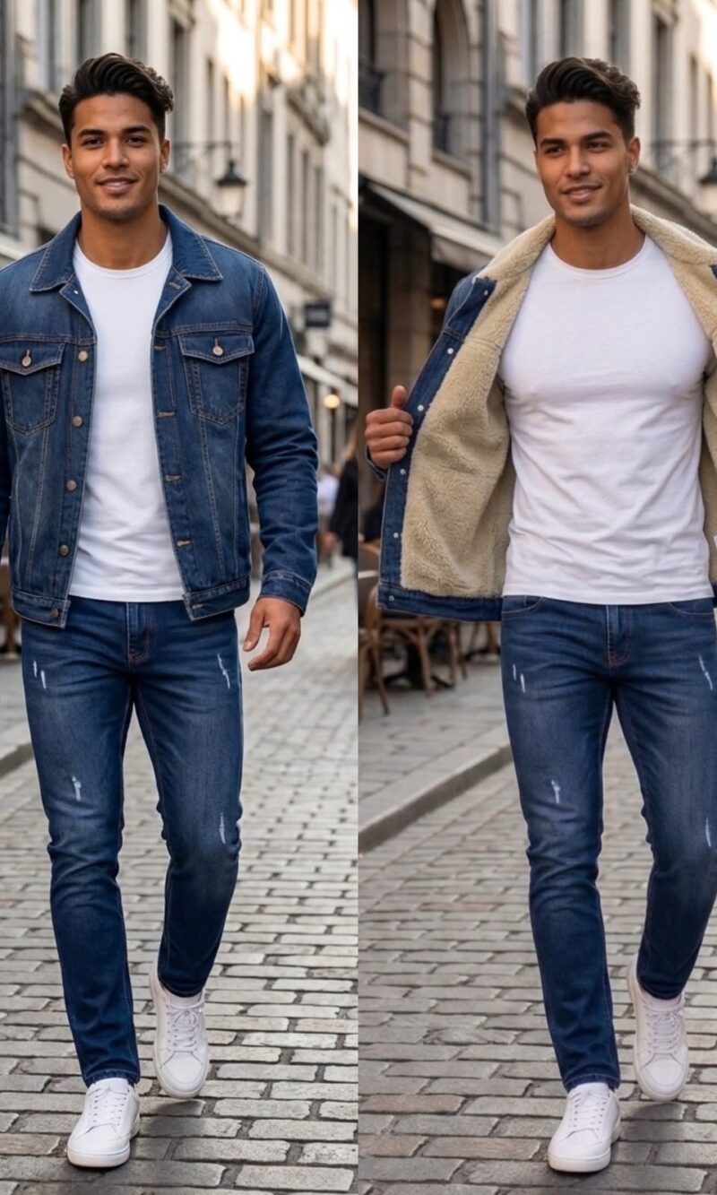 jaqueta jeans masculina inteiramente forrada jeans escura