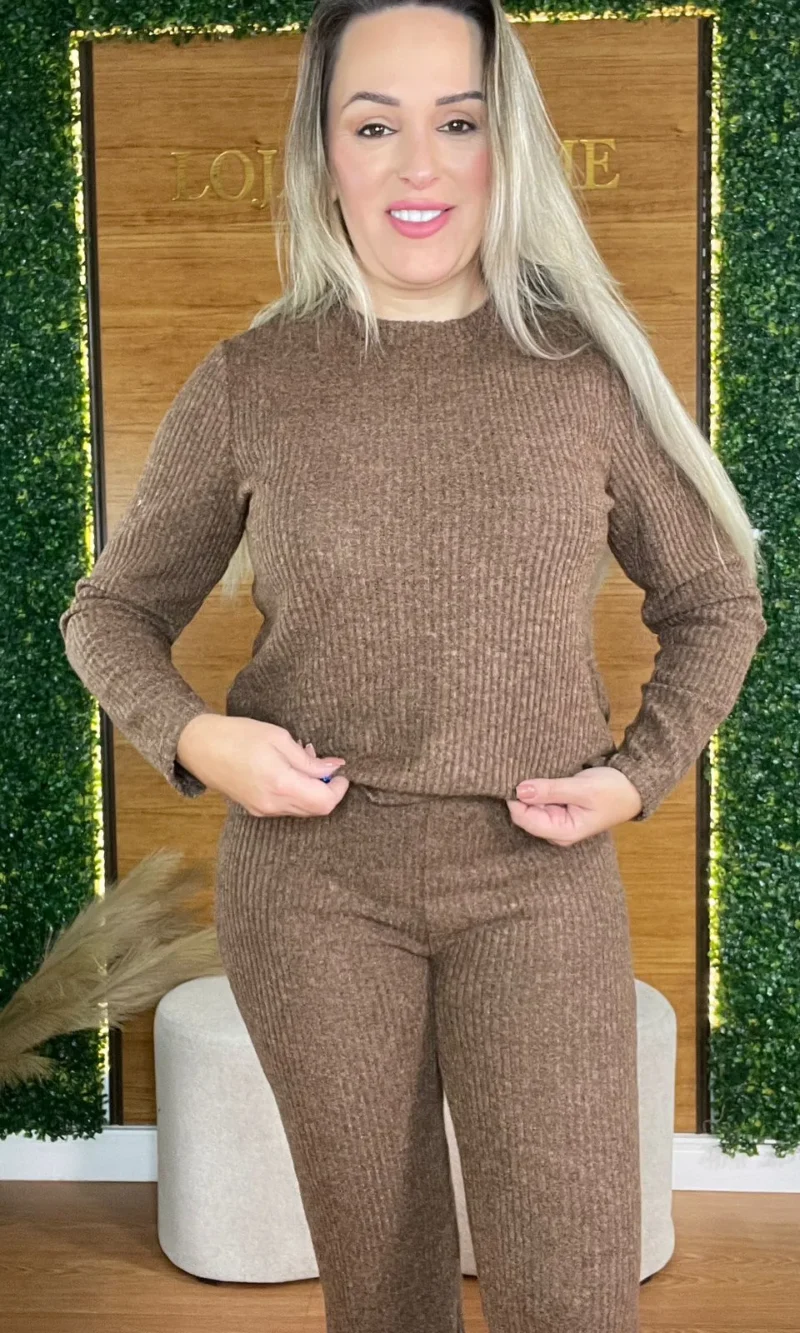 conjunto canelado premium marrom