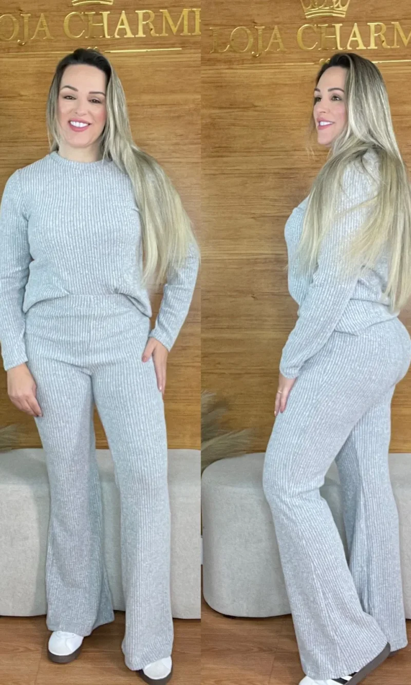 conjunto canelado premium cinza mescla claro