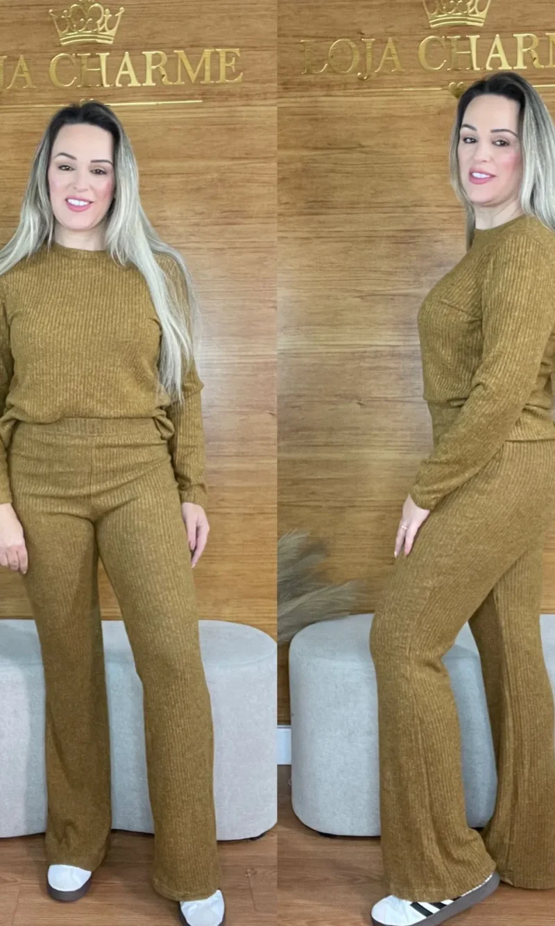 conjunto canelado premium mostarda