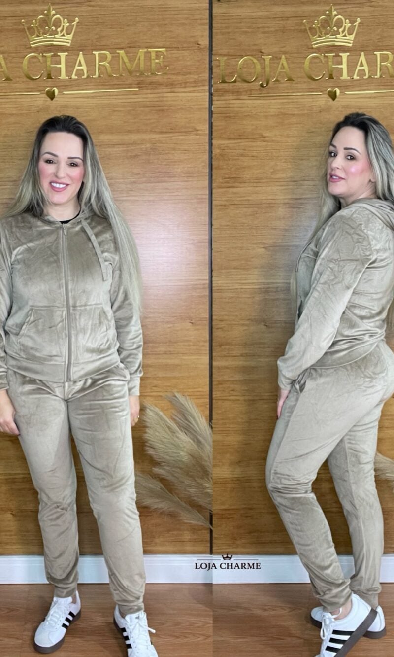 conjunto veludo bege