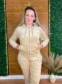 conjunto veludo bege claro
