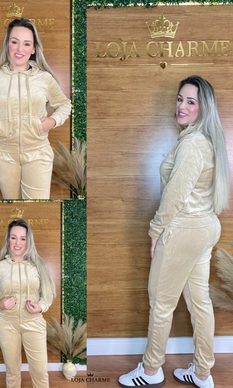 conjunto veludo bege claro
