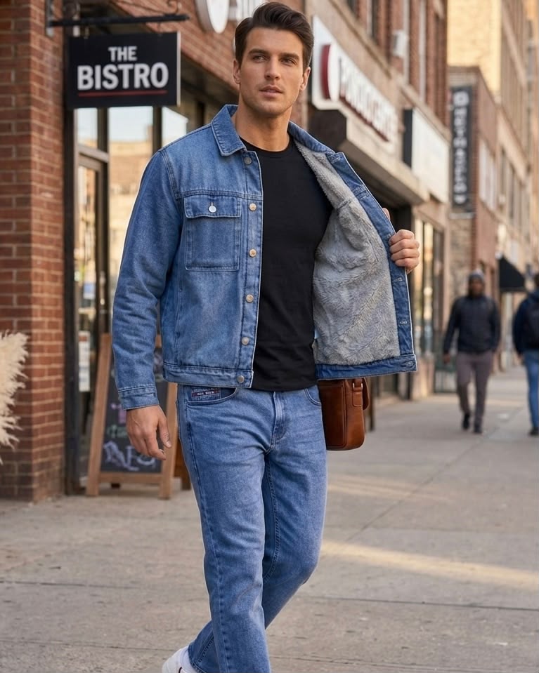 jaqueta jeans masculina inteiramente forrada