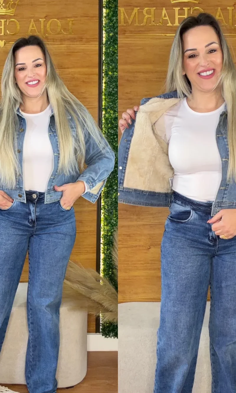 jaqueta jeans forrada clara