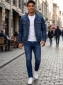 jaqueta jeans masculina inteiramente forrada jeans escura