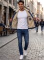 jaqueta jeans masculina inteiramente forrada jeans escura