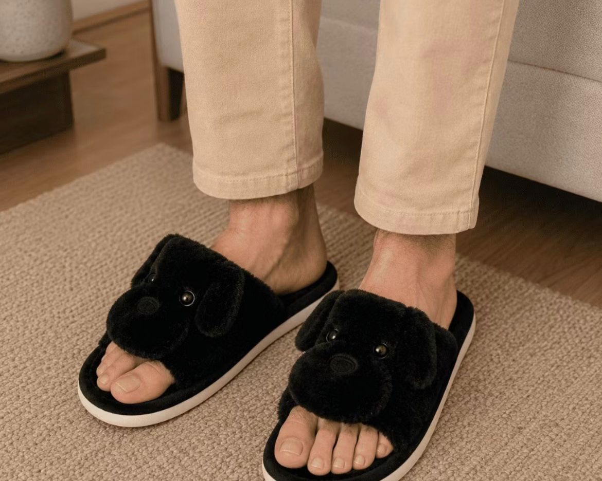 pantufa cachorrinho peluciada preta
