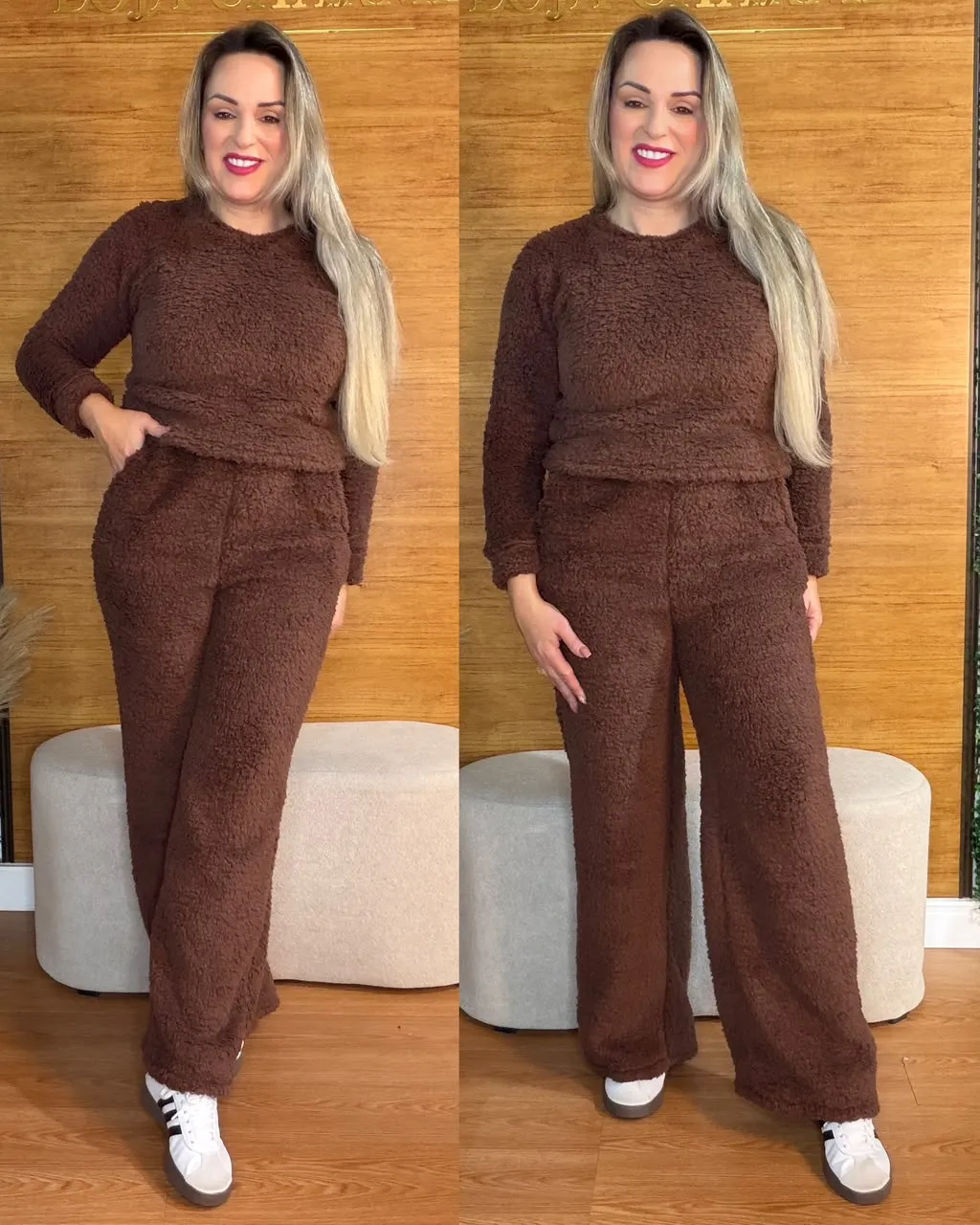 conjunto teddy marrom feminino peluciado