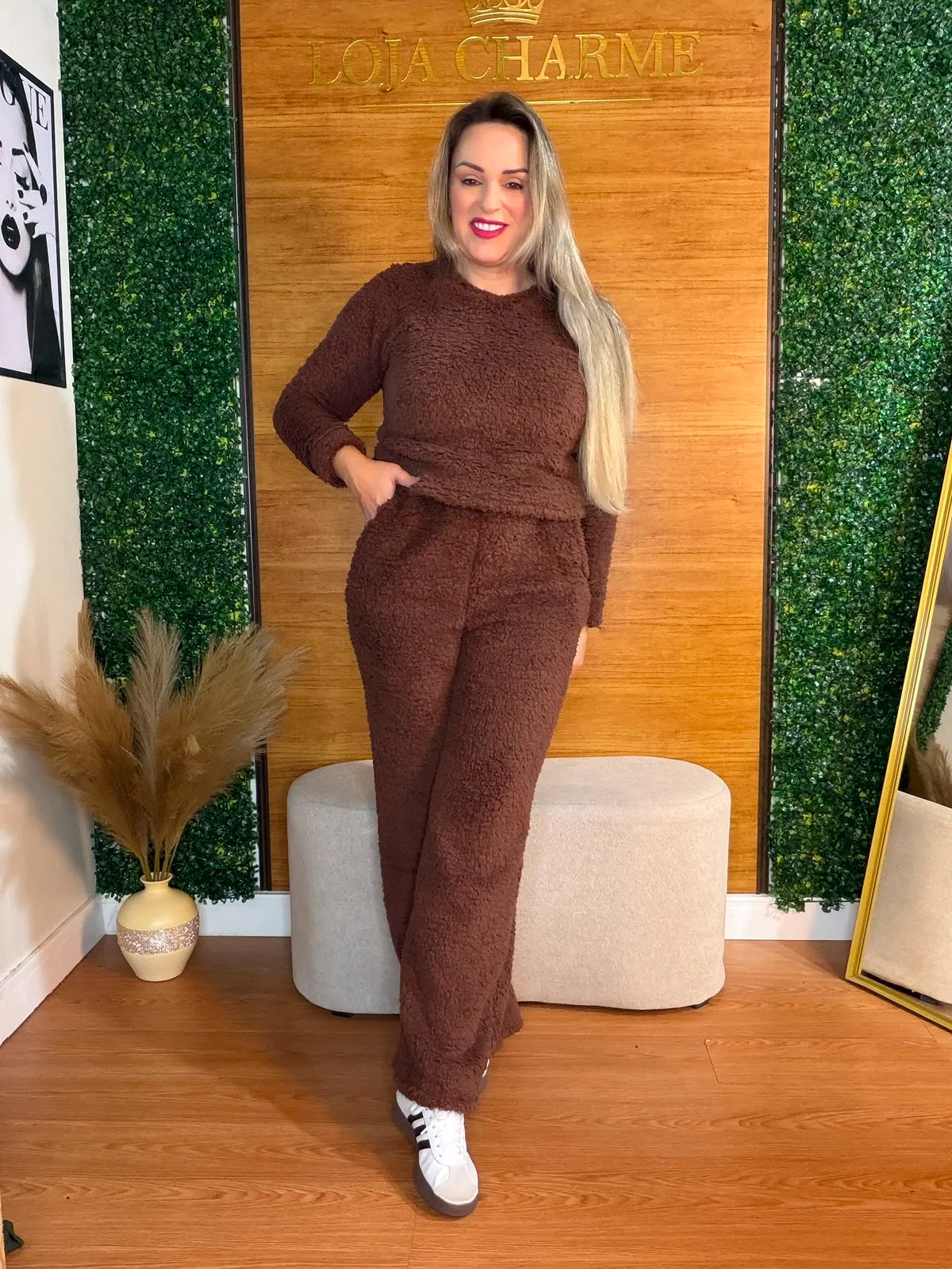 conjunto teddy marrom feminino peluciado conjunto teddy marrom feminino peluciado