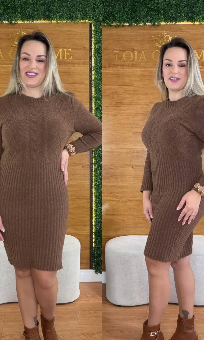 vestido tricô mousse marrom